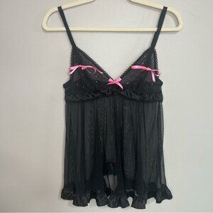 Victoria’s Secret Sexy Little Things Black Chemise Lingerie Pink Bows Size Small